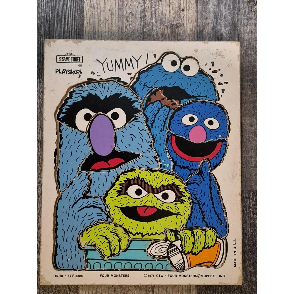 Vintage Playskool Wood Tray Puzzle Sesame Street Lot of 2- Monsters & Bert Ernie